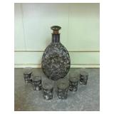 Kve046 Japanese Glass Decanter Set With Sterling Silver Overlay