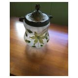 KVE047 - Beautiful Vintage Hand-Painted Glass Bucket/Cookie Jar