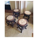 KVE051 - Four Vintage Solid Wood Plant Stands w/Inlaid Marble