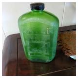 KVE055 - Antique Emerald Green Glass Water Bottle - 1930s Art Deco Design