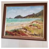 KVE068 - Large Painted Beach/Island Scene Framed & Matted 34" x 28" x 2"