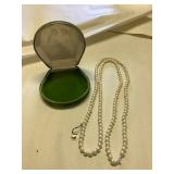 Kve069 Vintage 45" Pearl Necklace with Silver (stamped) Clasp