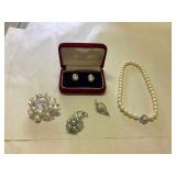Kve081 Beautiful Vintage Sterling Silver & Pearl Jewelry 
