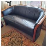 KVE083 - Exquisite Plush Black Leather Sofa w/Wood Frame
