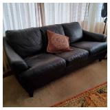 KVE089 - Plush Black Leather ITALSOFA 3-Seat Sofa w/ Accent Pillow