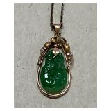 Kve098 14k Jade Pendant & 14k Gold Necklace