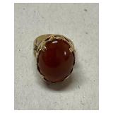 Kve099 14K Gold Dark Orange Jade Ring