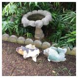 WLE050 - Cement Birdbath & a Pair of Fishes