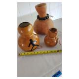 WLE069 - Pair of Ceramic Ipu Sculptures & Gourd Ipu Hula Implement