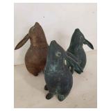 WLE095 - Trio of Metallic Bunny Rabbits Looking Up