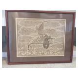 Wle142-Woodblock Print By Dietrich Varez "Ulu", Signed & Titled by Artist in Koa Frame