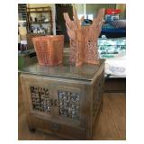 AWP002 - Beautiful Oriental Cabinet/End Table, Wood Basket & Collapsible Wood Stand