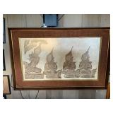 Awp012 Large Vintage Thai Framed Rubbing Art