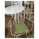 AWP018 - Vintage Marble Top Table & Four Metal Ice Cream Parlor Chairs