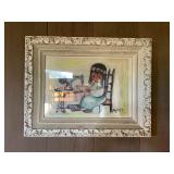 Awp020 Framed DeGrazia Picture “Girl With Sewing Machine”
