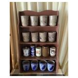 Awp036 Ceramic Teacups & Wooden Display Shelf