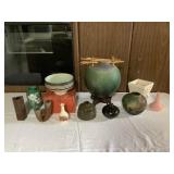 Awp052 Raku, Metal Enameled, Carved Wood & Ceramic Vases