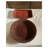 Awp058 Carved Chinese Red Cinnabar Dishes