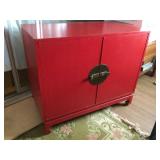 AWP064 -Oriental Style Red Wooden Cabinet w/Brass Tone Hardware