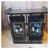 AWP065 - Vintage Chinese Black Lacquer Wood Cabinet w/Inlaid Jade? Design