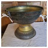 AWP090 - Vintage Metal Engraved Stemmed Bowl w/Handles