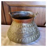AWP093 - Vintage Middle Eastern Engraved Calligraphy Copper Pot w/Handle