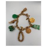 AWP119-Gorgeous 14k Gold Charm Bracelet w/Jade & Pearls