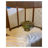 AWP127 - Vintage Brass Mongolian Hot Pot & Folding Wood Divider