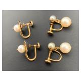 Awp132-2 Pairs of 10k Gold & Pearl Earrings (BDA)