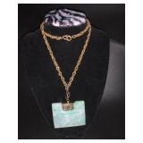 Awp135-Beautiful Green Jade Pendant with 14k Gold Chain
