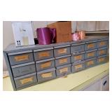 AWP198 - Vintage 18-Drawer Industrial Metal Steel Bin Storage w/Contents - See Description & Photos