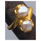 AWP304-Chinese Pure Gold Double Pearl Ring