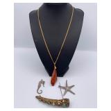 AWP308-Amber Necklace, Pendants & A Pin 