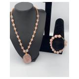 AWP309-Pink Quartz Necklace & Bracelet Set