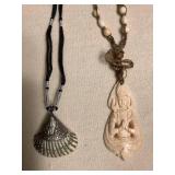 Awp414 Bone? Carved Pendant & Shell Necklace