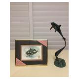 Mms116 Brass Dolphin Sculpture & Original Painting 