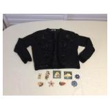 Mms150 Vintage Beaded Sweater & Brooches