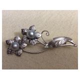 Mms155 Sterling Silver & Blue Pearls Brooch