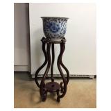 Mms165 Rosewood? Plant Stand & Ceramic Planter Pot