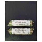 MSS054 - 2 ROLLS OF PRE-1965 SILVER DIMES