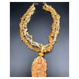 MSS202 - Myrna Lee Jewelry "Juan Yin" Three Strands Citrine Chips & Natural Wood - Necklace