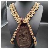 MSS210 - Myrna Lee Chang Collection-Brown Resin Pendant & Coral Beads Necklace