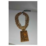 MSS213 - Myrna Lee Chang Carved Wood Elephant Pendant w/Jasper Beads Necklace