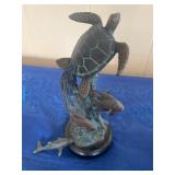 KKE062-Brass Sculpture, Honu Sealife And A Brass Dolphin