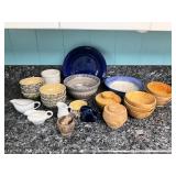 KKE080 Roseville Spongewear Pottery, Wooden Bowls, Stone Mortar & Pestle & More!