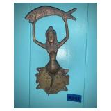 KE098-Brass Mermaid With Fish Wall Hanger