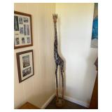 KKE144 Five Foot Plus Carved Wooden Giraffe Sculpture 