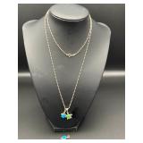 KKE218-Sterling Silver Chain And Opal Honu Pendants