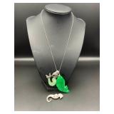 KKE219-Sterling Silver Chain , Seahorse Brooch & 2 Unique Pendants