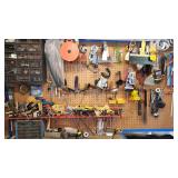 MFS047 - MYSTERY LOT PEGBOARD FULL OF TOOLS AND WORKBENCH 